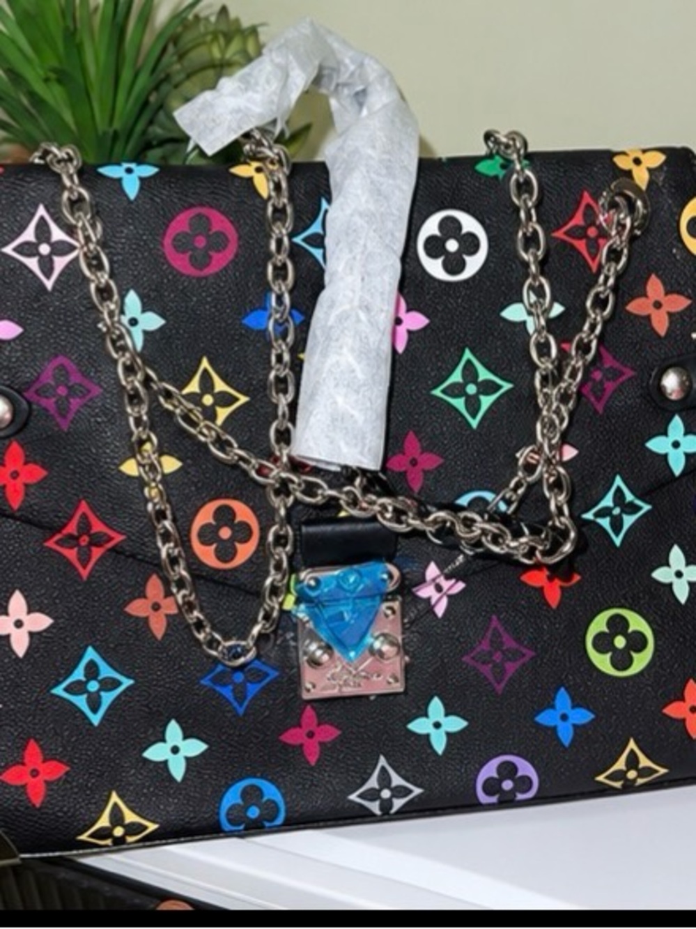 Black Multicolor Monogram Chain Shoulder Bag